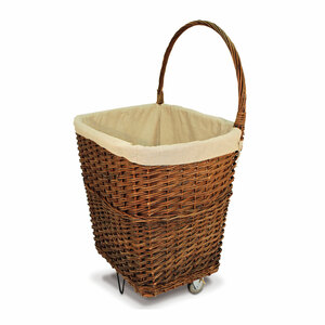 De Vielle Large Natural Wicker Firelog Cart with Canvas Liner