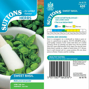 Suttons Seed Herb Seed - Basil Sweet
